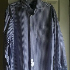 Never Been Wore, Jos A Bank shirt in blue and white pinstripe.